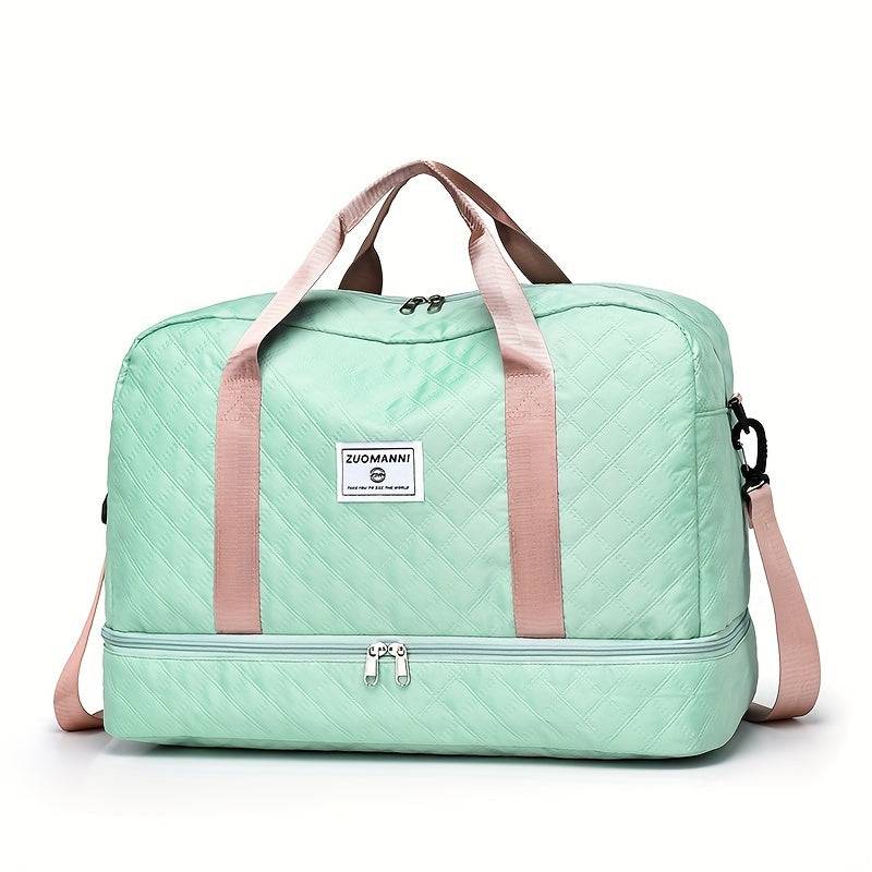 Set of 2 travel bags (small & large) with diamond grid design, lightweight polyester, multipocket sports gym storage