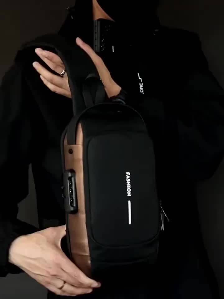 Men's anti-theft chest bag with password lock, crossbody design, multiple compartments, for commuting and travel