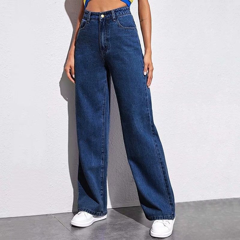 Womens Straight Leg Jeans with Mid Waist Casual Fit
