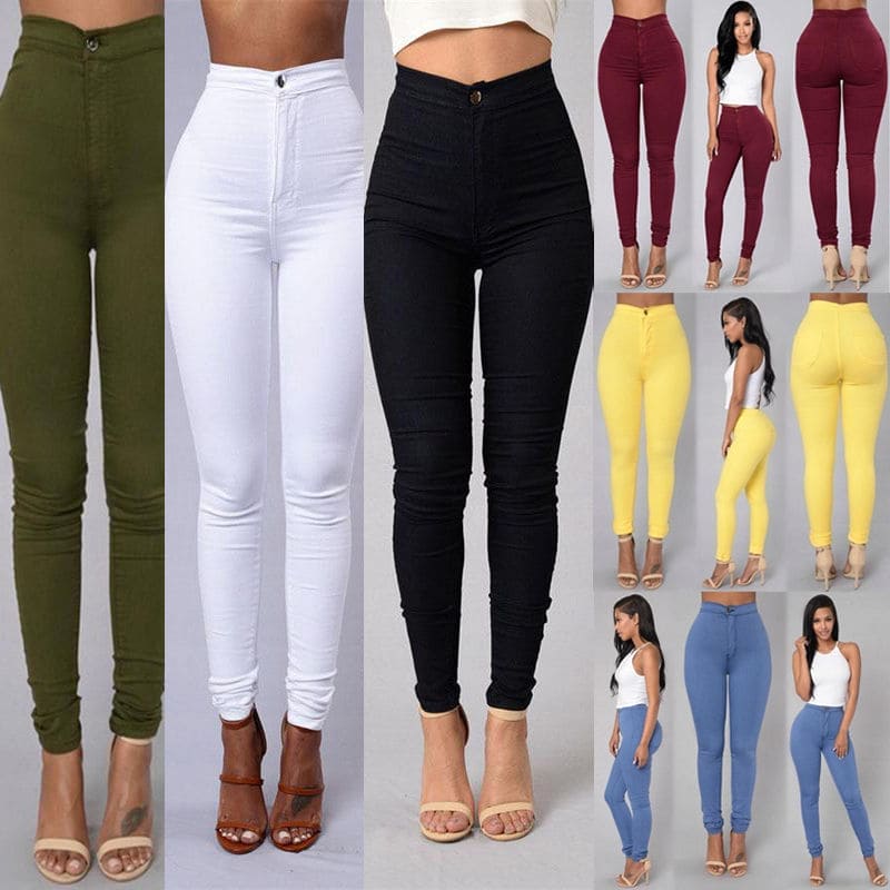 Casual Pants For Women High Waist Stretch Slim Trouser Skinny Candy Color - PMMNAPOLES