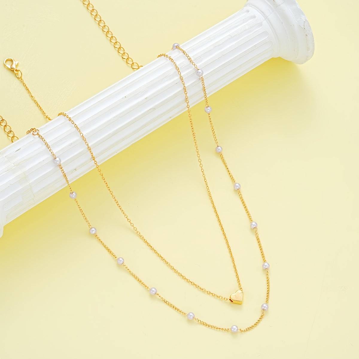 3-Piece Heart Jewelry Set with Necklace and Bracelet, Unisex Imitation Jewelry for Daily Wear, Dating and Vacation Gifts