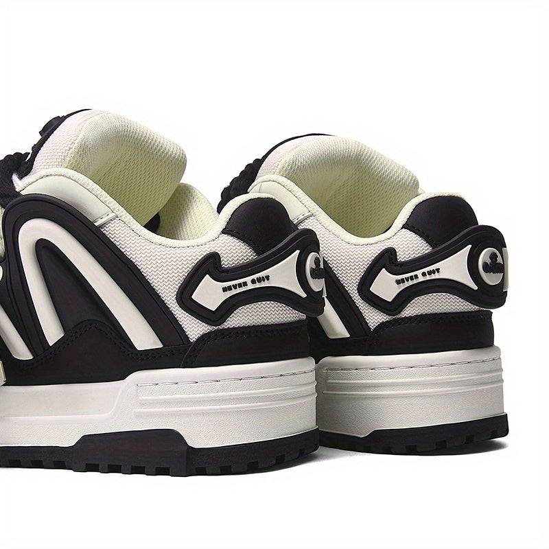 Unisex Black & White Skate Sneakers Thick EVA Sole, Breathable Mesh, Lightweight Cushioning for Casual, Outdoor & Campus Wear