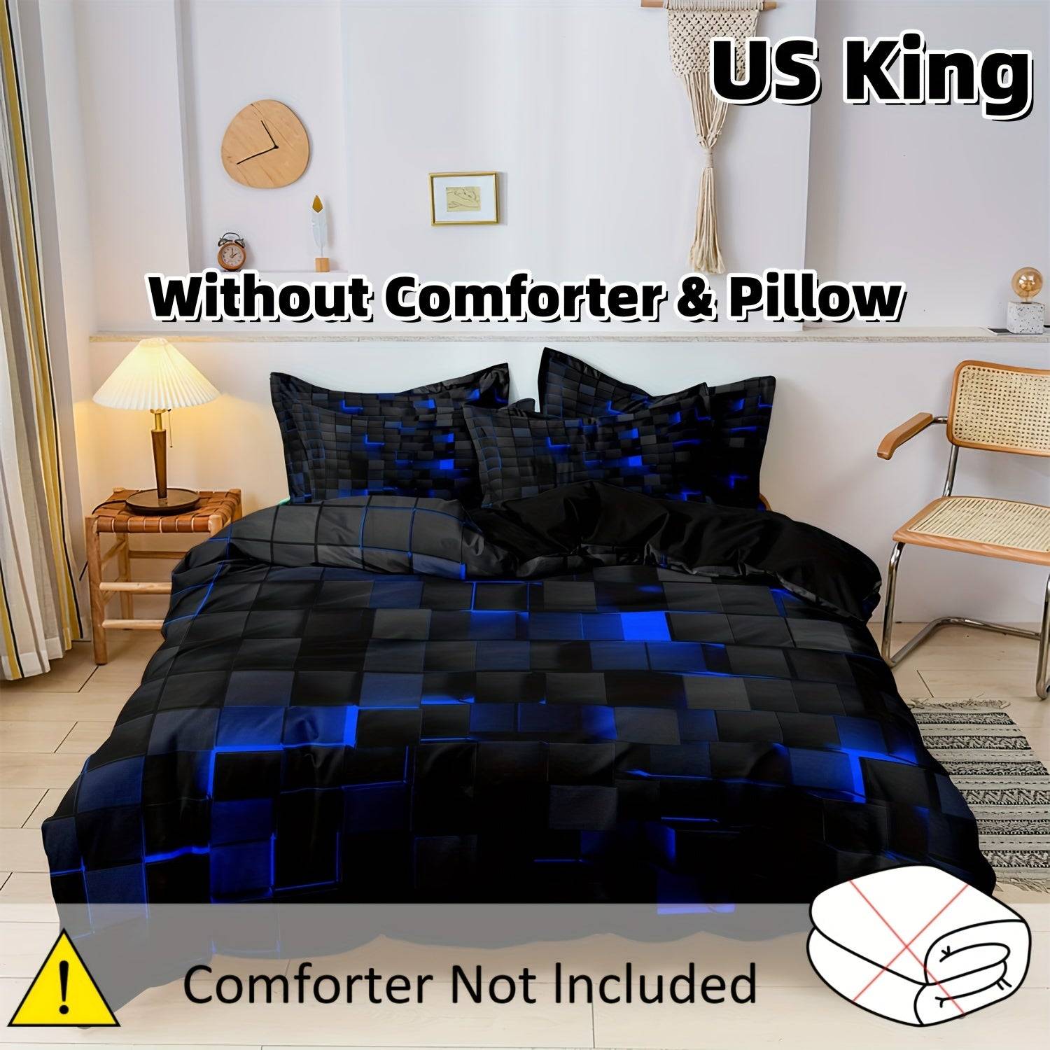 3-Piece Geometric Grid Duvet Cover Set – Multicolor Soft & Breathable Bedding, Hypoallergenic and Easy-Care for Bedroom or Guest Room