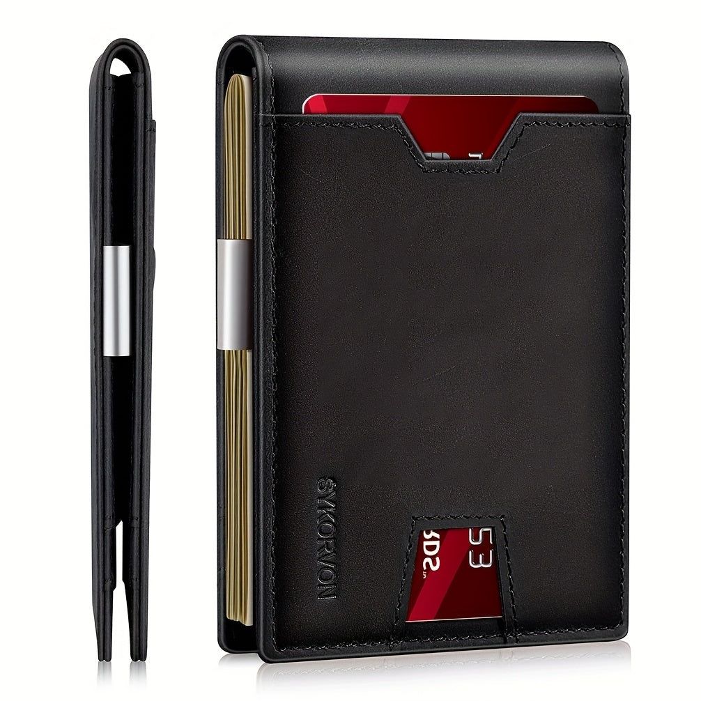 Wallet Men Genuine Leather Slim Bifold RFID Blocking