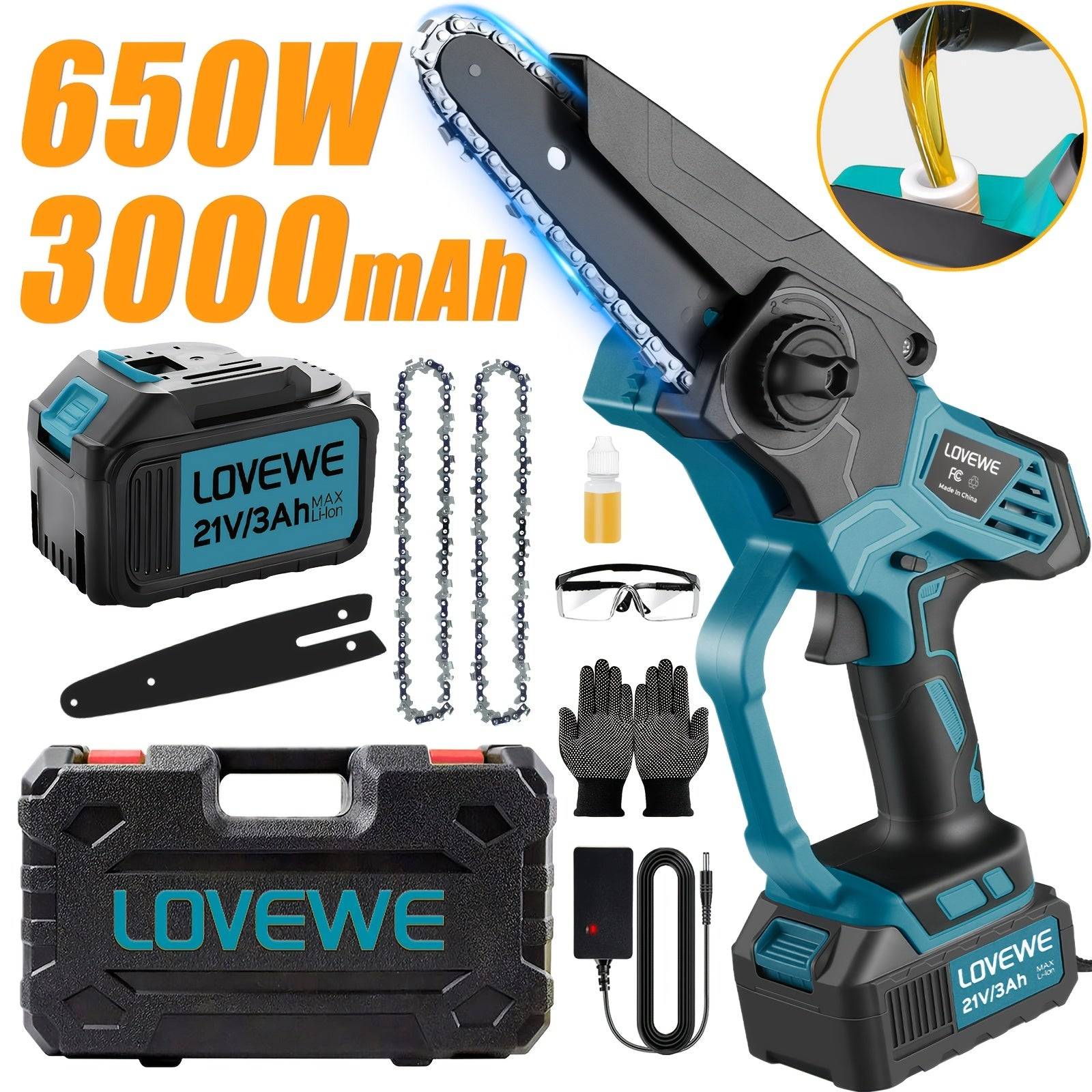 6-Inch Cordless Mini Chainsaw Handheld Electric Saw with 3.0Ah Battery 23FT/S Speed, Automatic Chain Tensioning & Auto Oiler for Tree Branch & Garden Work