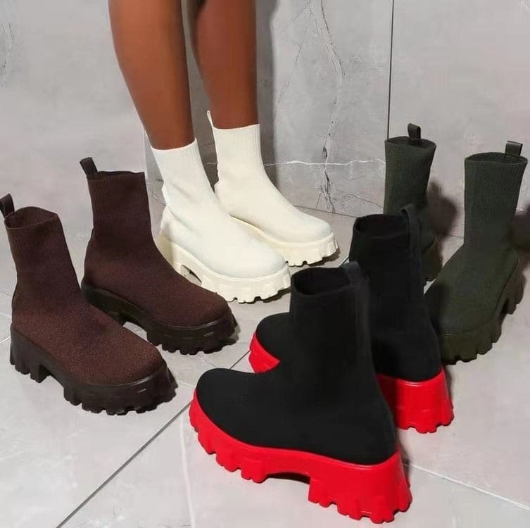 Women Sock Boots Platform Chunky Heels - PMMNAPOLES