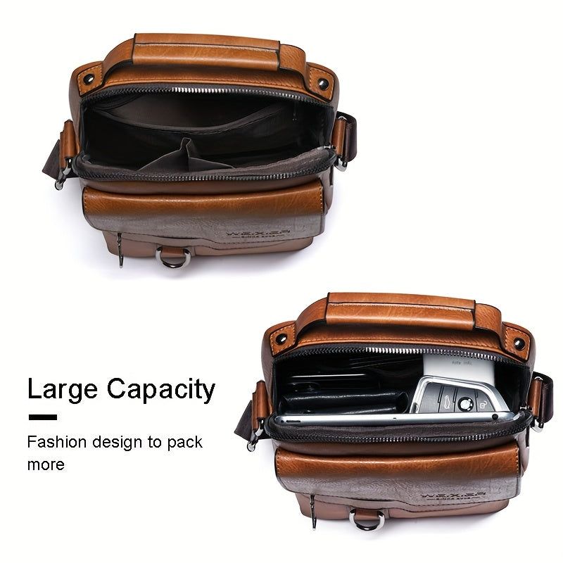 Men’s Vintage Crossbody Bag Adjustable Strap, Multiple Compartments, Durable Zipper for Everyday Use & Travel