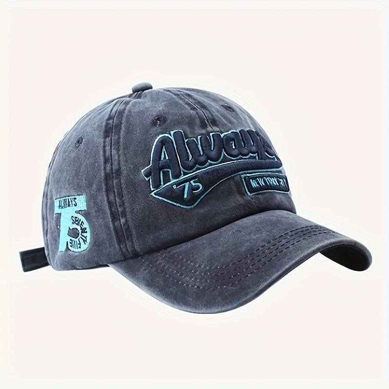 Navy blue 'Always' embroidered baseball cap, adjustable and lightweight, part of 6pcs sun hat set for travel and outdoor style.