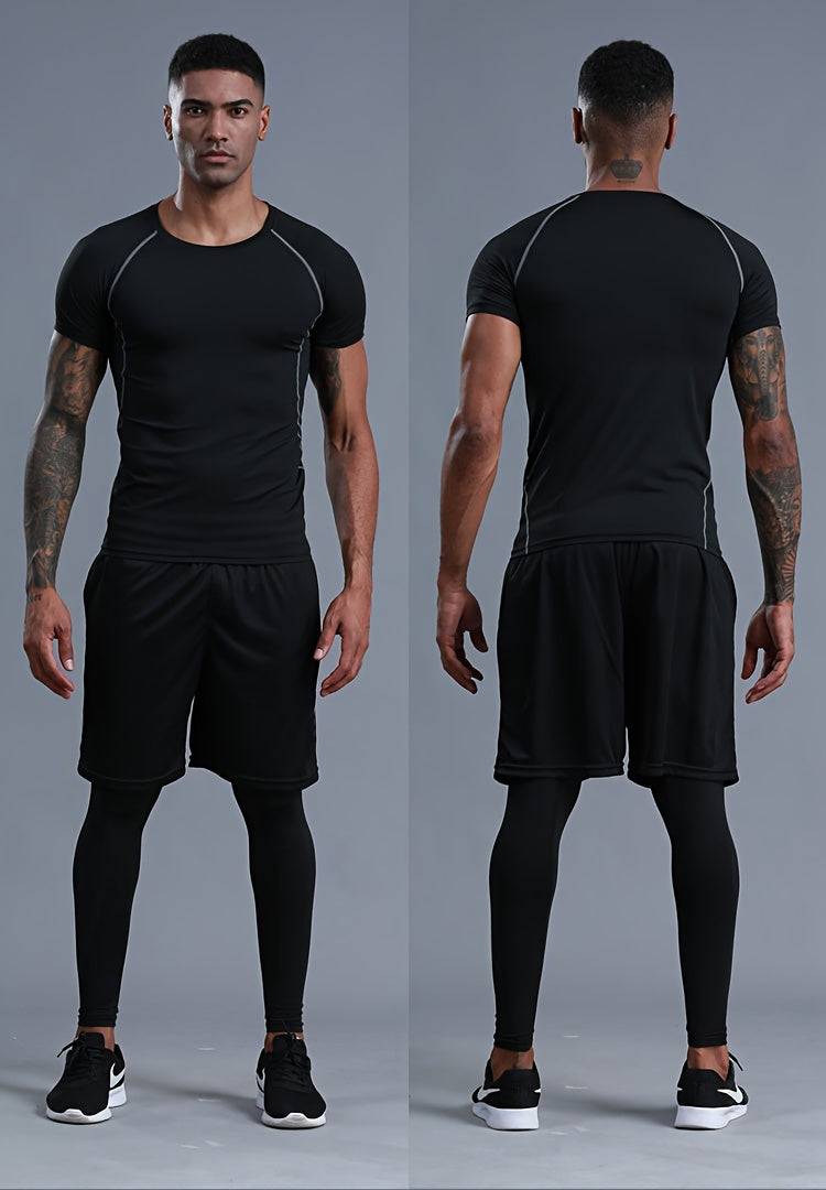4pcs/6pcs Men’s Sportswear Set – Breathable Shorts & Compression Tights, Moisture-Wicking & All-Season Training Gear