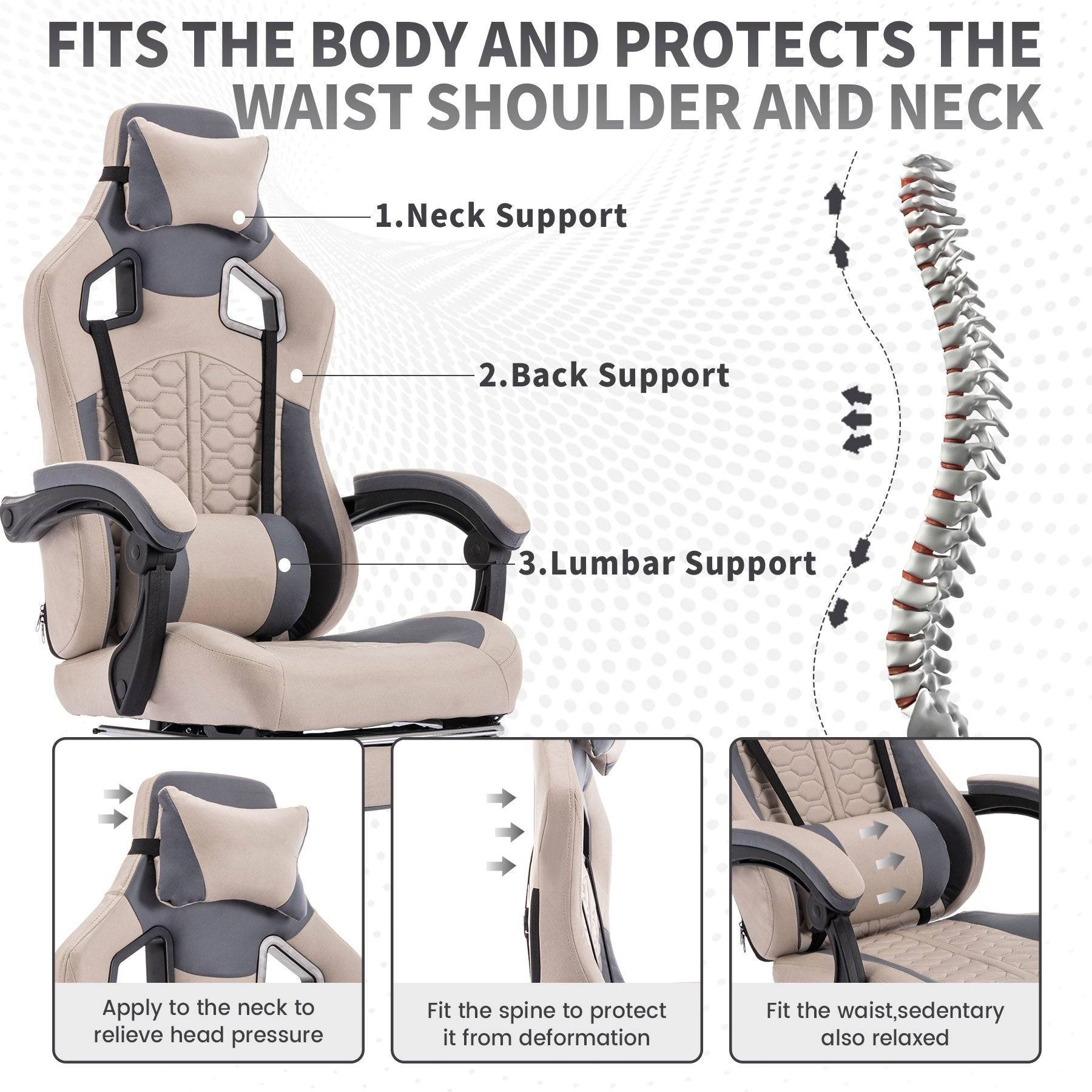 Gaming Chair Ergonomic Massage High Back Grey Leather