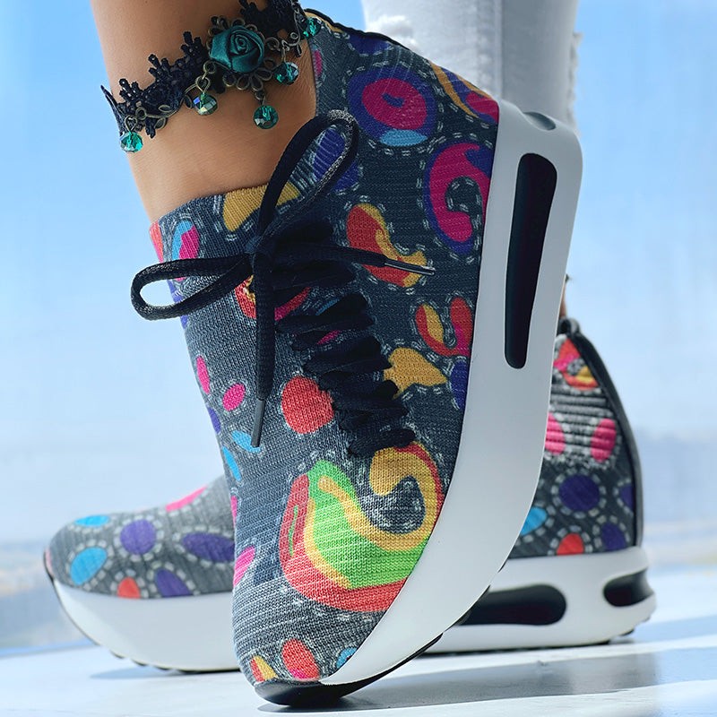 Paisley Print Slip On Sneakers With Side Lace Up Design