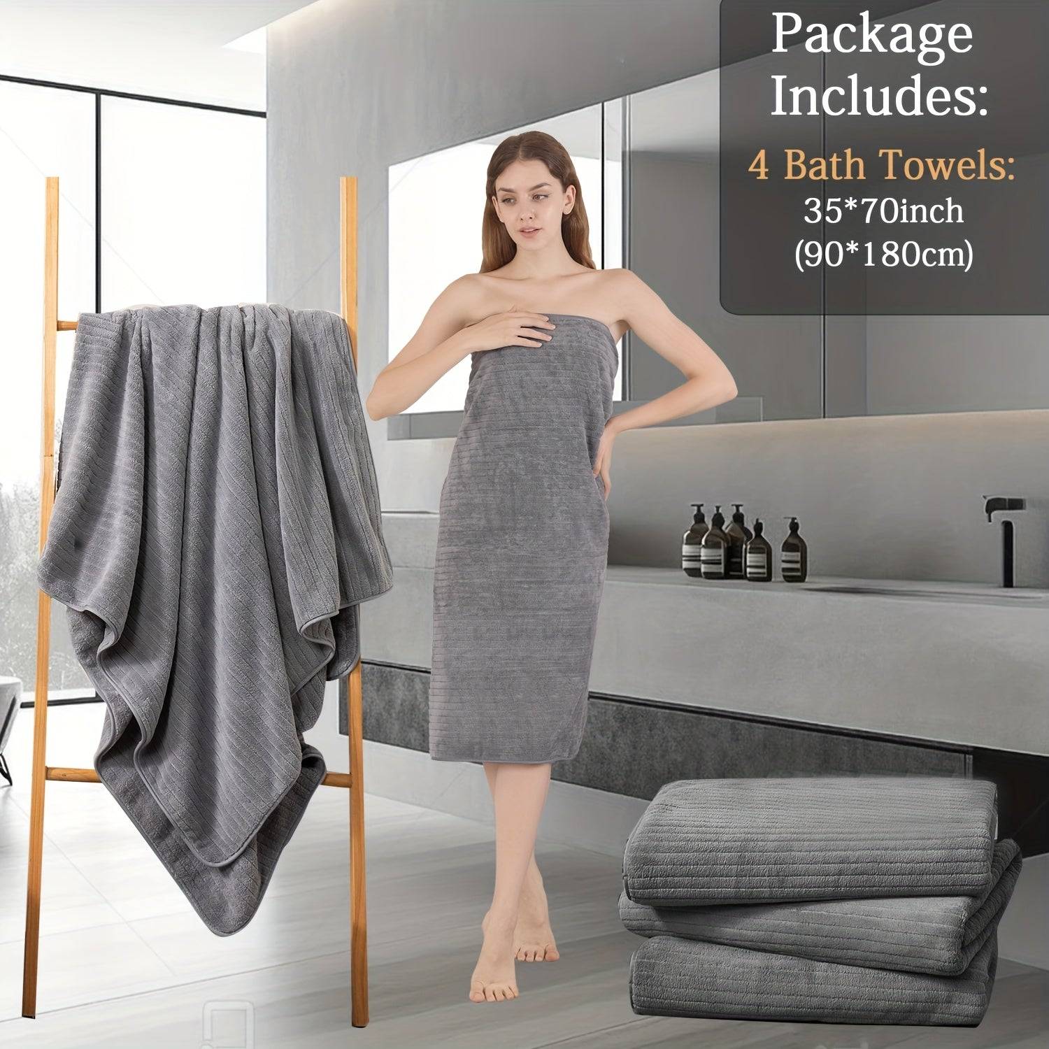 4-Pack Oversized Bath Towels Set 35"x70" XL Microfiber Towels Quick-Dry, Soft & Absorbent for Family or Hotel Use