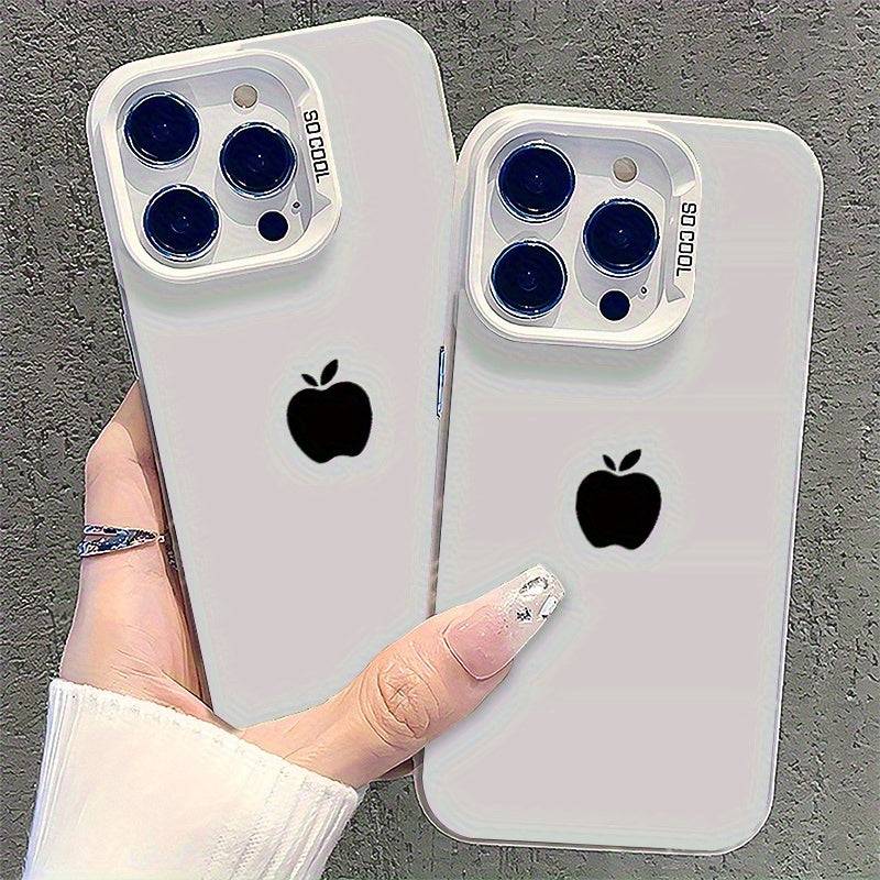 Minimalist Silver Phone Case for iPhone 11/12/13/14/15/16 Pro Max & Plus, Slim Anti-Drop Protective Cover with Apple Pattern Design
