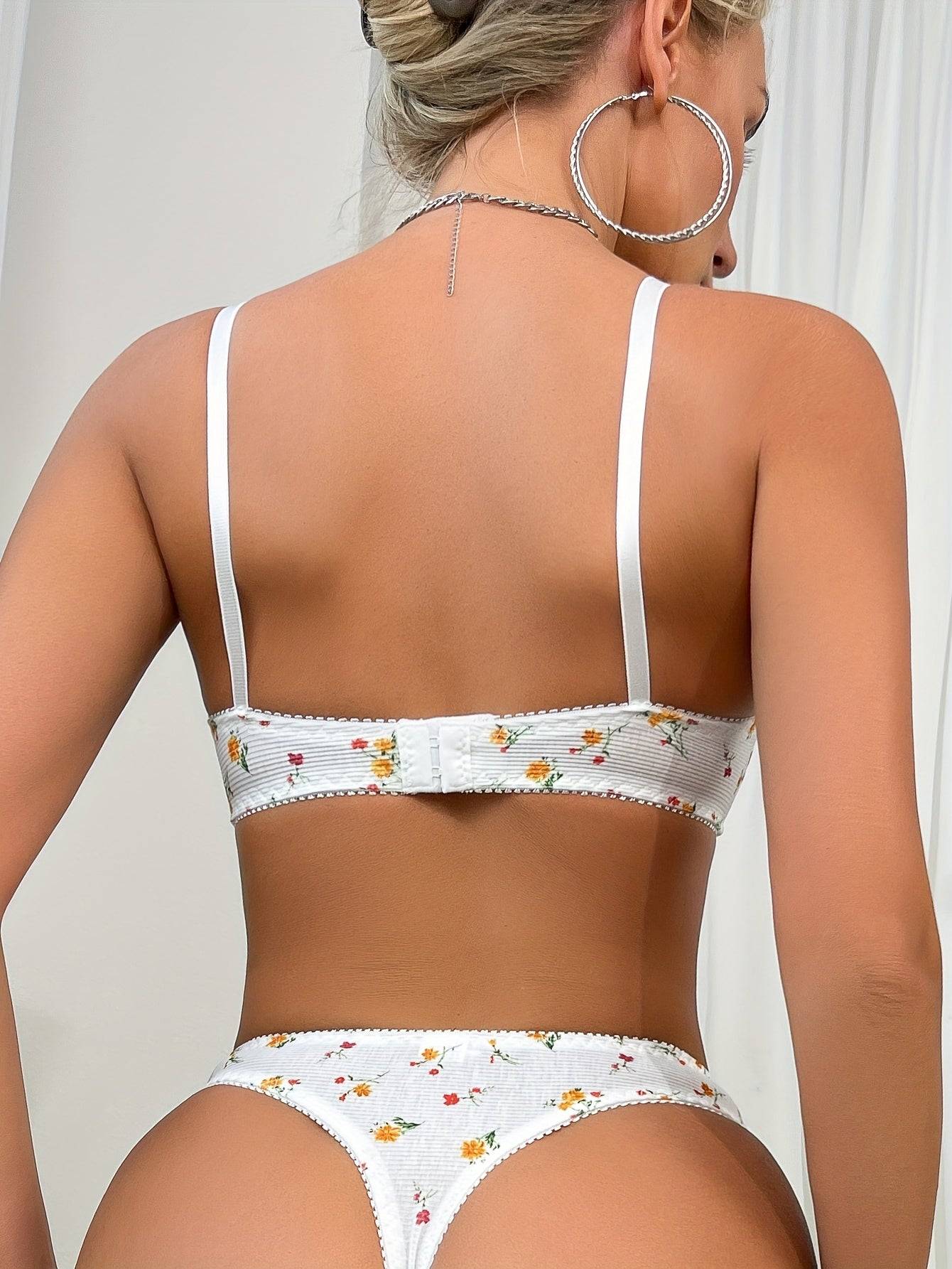 Women's Floral Lace Bra & Panty Set – Underwire Lingerie with Delicate Flower Pattern, Comfortable Matching Set for Everyday Wear