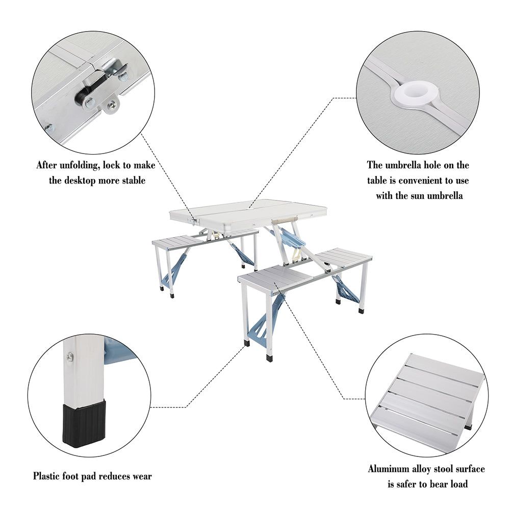 Portable Folding Camping Table with Integrated Chairs Set