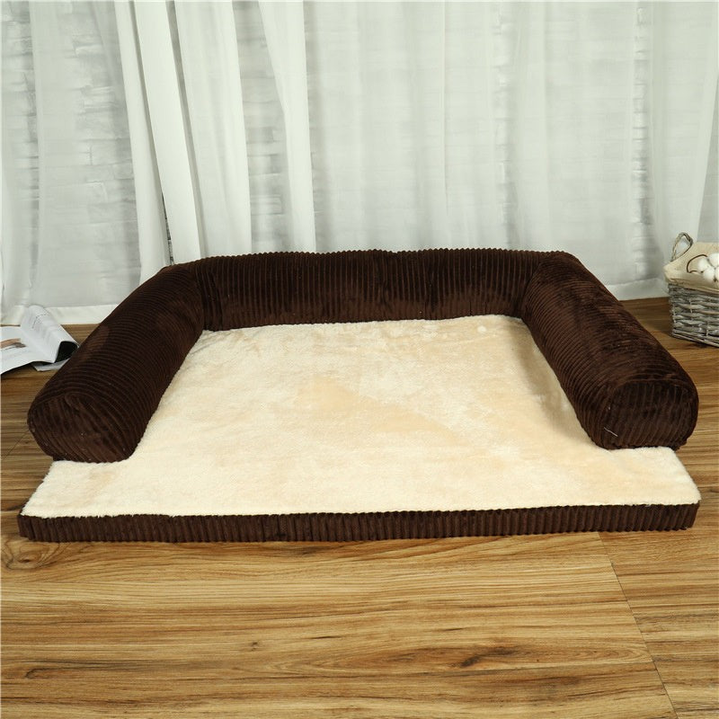 Corduroy Dog Bed Sofa with Non Slip Base and Dense Foam