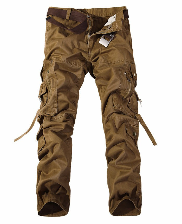 Men’s Multi-Pocket Cargo Pants Washed Cotton Casual Loose Fit Trousers with Utility Design