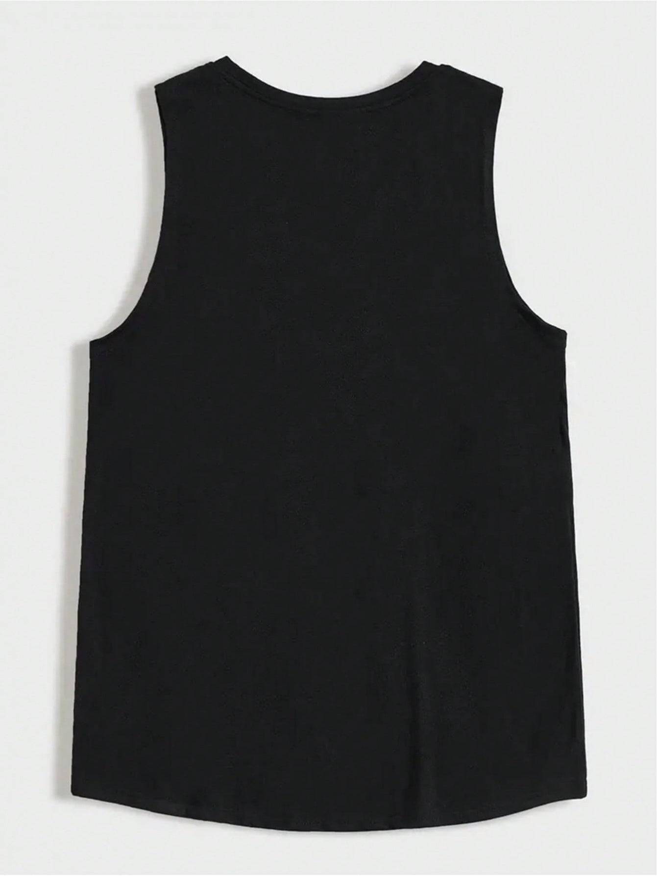 Men’s Sleeveless Tank Top Cotton Round Neck Beach Print Loose Fit for Gym & Outdoor