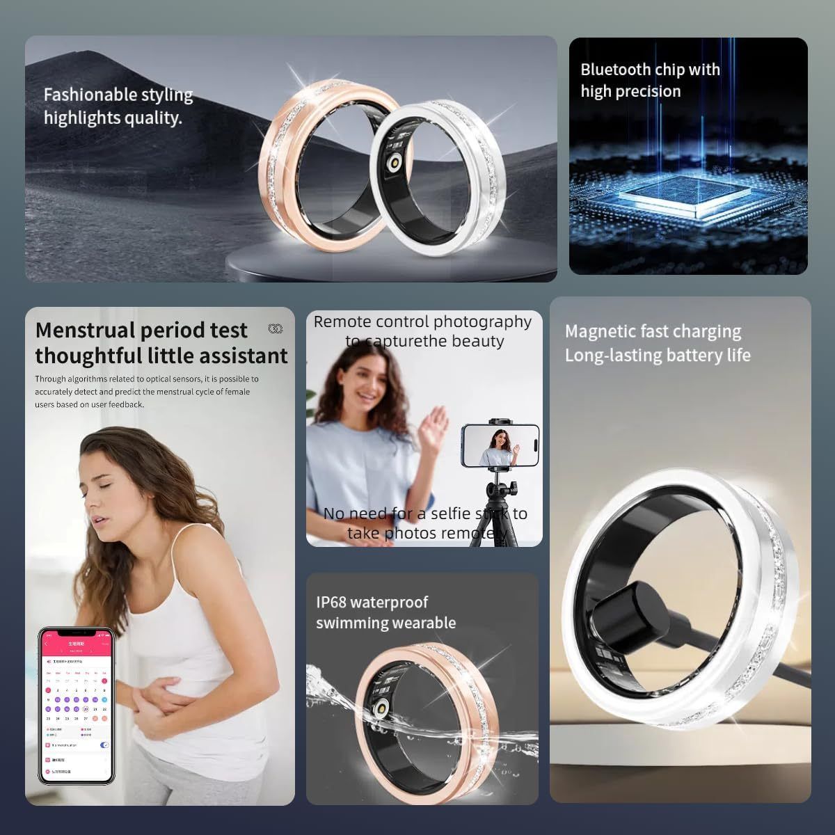 Rose Gold Smart Ring with Health Tracking and Diamond Finish