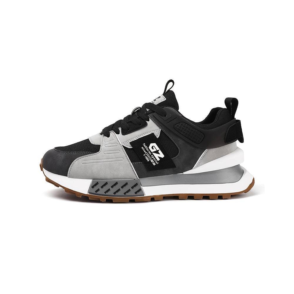 Men’s Casual Sneakers with Vintage Graphic Print, PU Upper & Non-Slip Rubber Sole, Low-Top Lace-Up Shoes for All-Season Wear