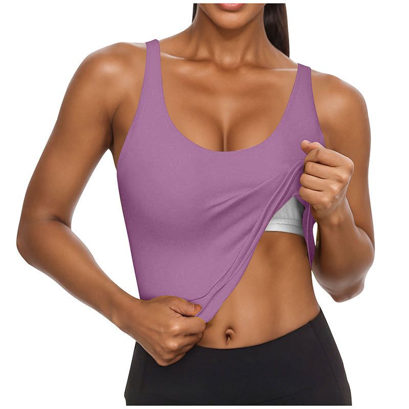U Neck T Shirt Tank with Built In Bra and Soft Stretch Fit