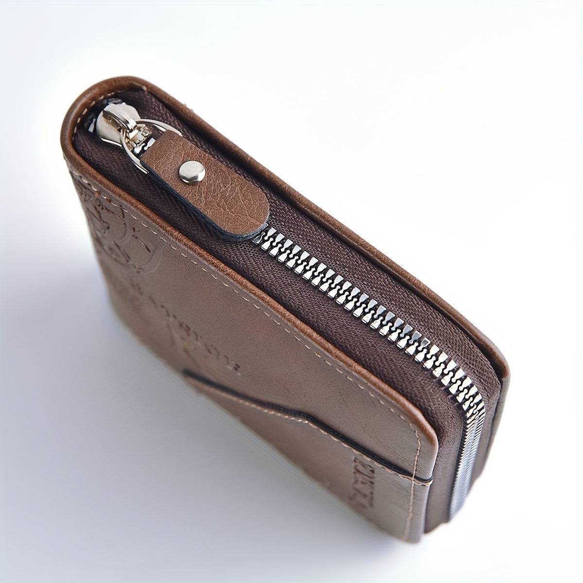 Men's Vintage Faux Leather Wallet – Embossed Lettering, Card Holder with Zip Closure | Business & Gift-Ready for Christmas or Father’s Day