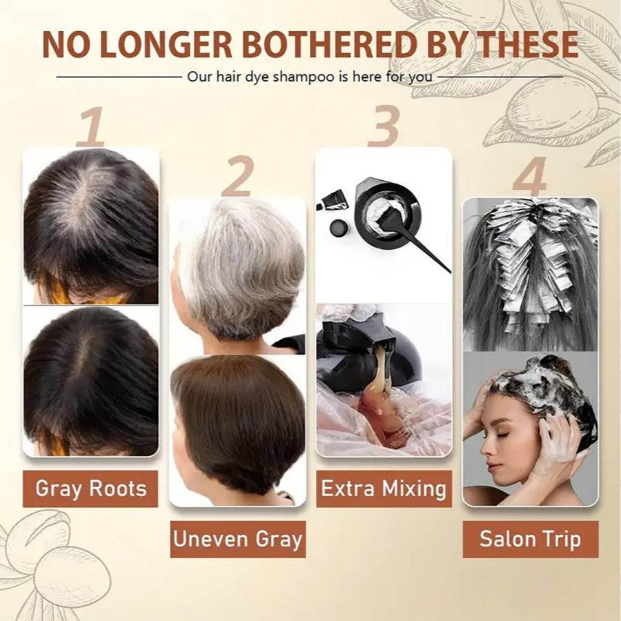 500ml 5-in-1 Hair Dye Shampoo – Covers White Hair, Herbal Formula, Free Toolkit, Gift for Men & Women