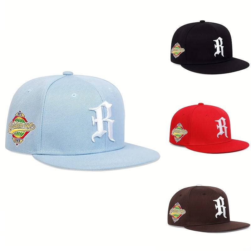 Men’s Embroidered Flat Brim Hat – Hip-Hop Style Baseball Cap for Parties, Streetwear & Outdoor Sports – Windproof & Sunshade Design