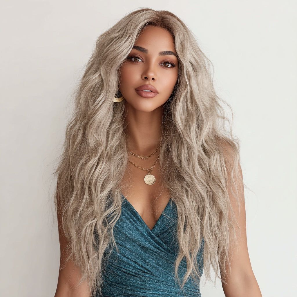 Wig Gray Gradient Wavy Curly T Lace Front 150 Density
