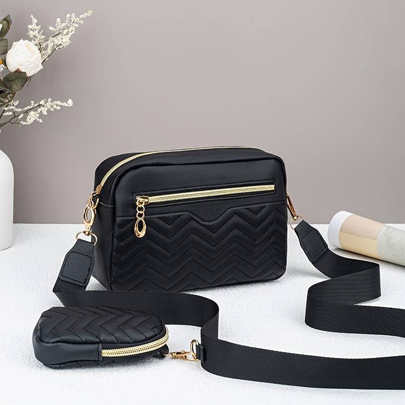 Stylish Quilted Crossbody Bag for Women, Chic Solid-Color Small Square Purse with Mini Coin Pouch, Ideal for Daily Commute & Outings