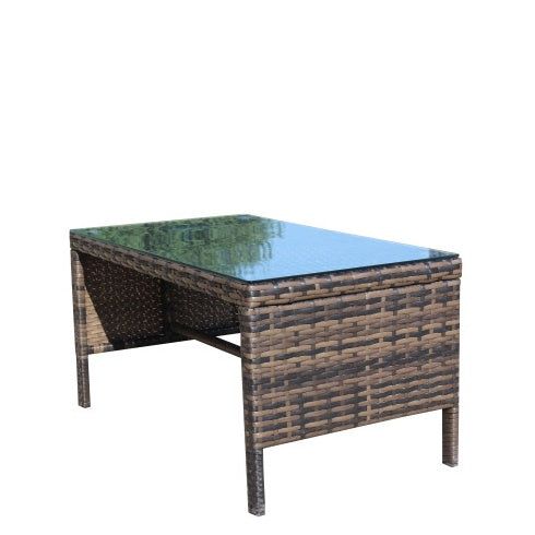 Coffee Table Rattan Outdoor with Tempered Glass