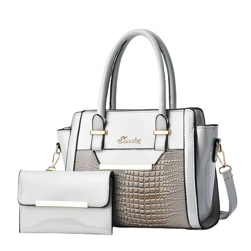Women's Crocodile Texture Handbag Set Large Capacity Shoulder & Crossbody Bags for Work or Gift