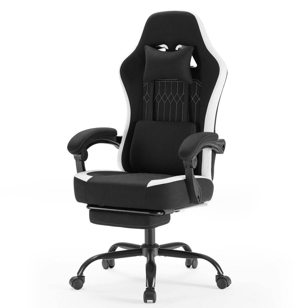 Ergonomic Gaming Chair with Spring Cushion and Footrest