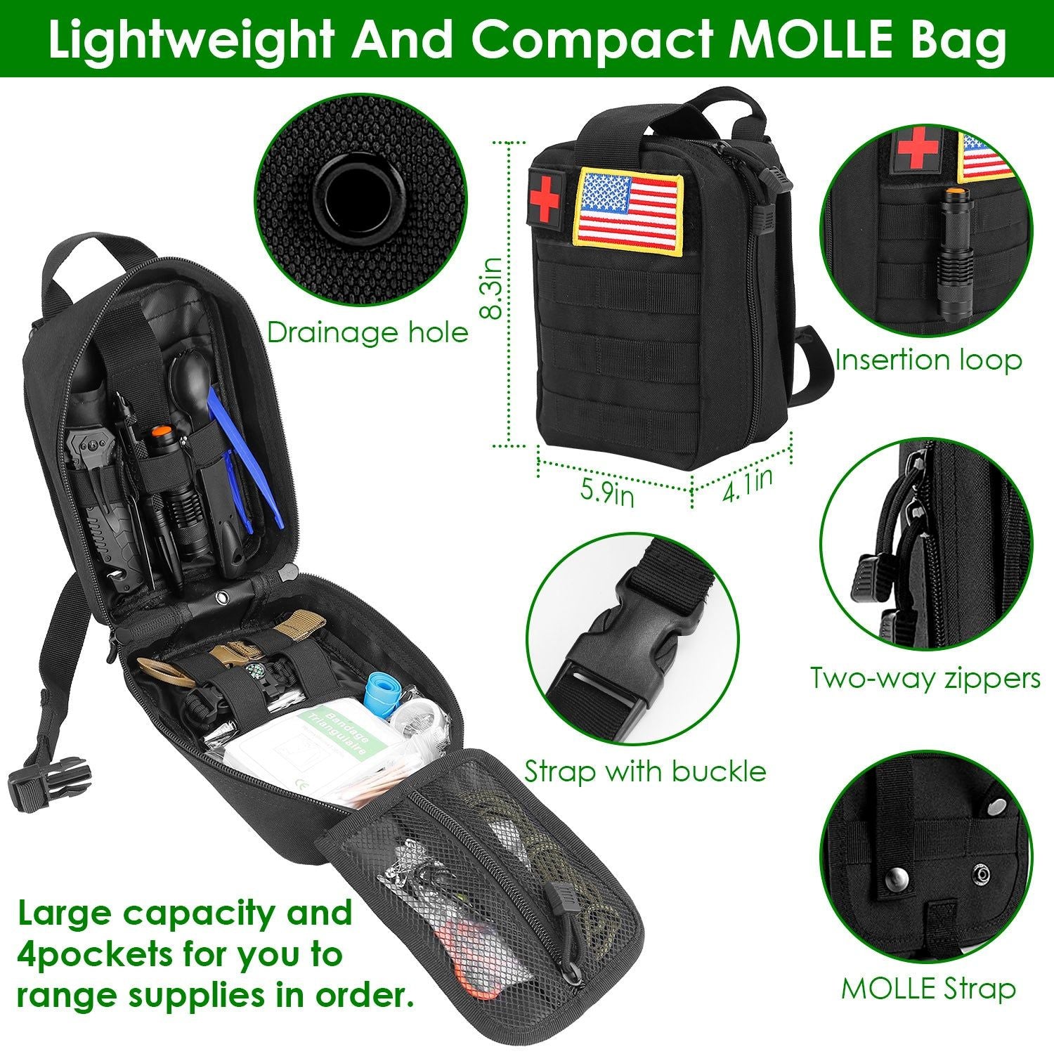 47 Piece Survival Kit with Tactical Tools and First Aid Gear