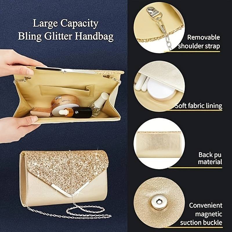 5pcs Women’s Rhinestone Accessory Set – Wallet, Clutch Bag, Necklace, Earrings & Bracelet for Brides and Formal Events