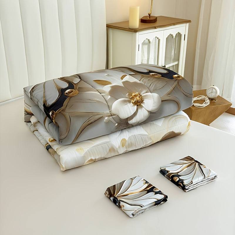 3-Piece Butterfly & Flower Quilt Set – Black & White Digital Print Comforter with Pillowcases