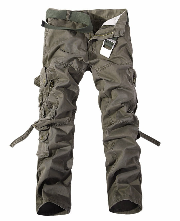 Men’s Multi-Pocket Cargo Pants Washed Cotton Casual Loose Fit Trousers with Utility Design