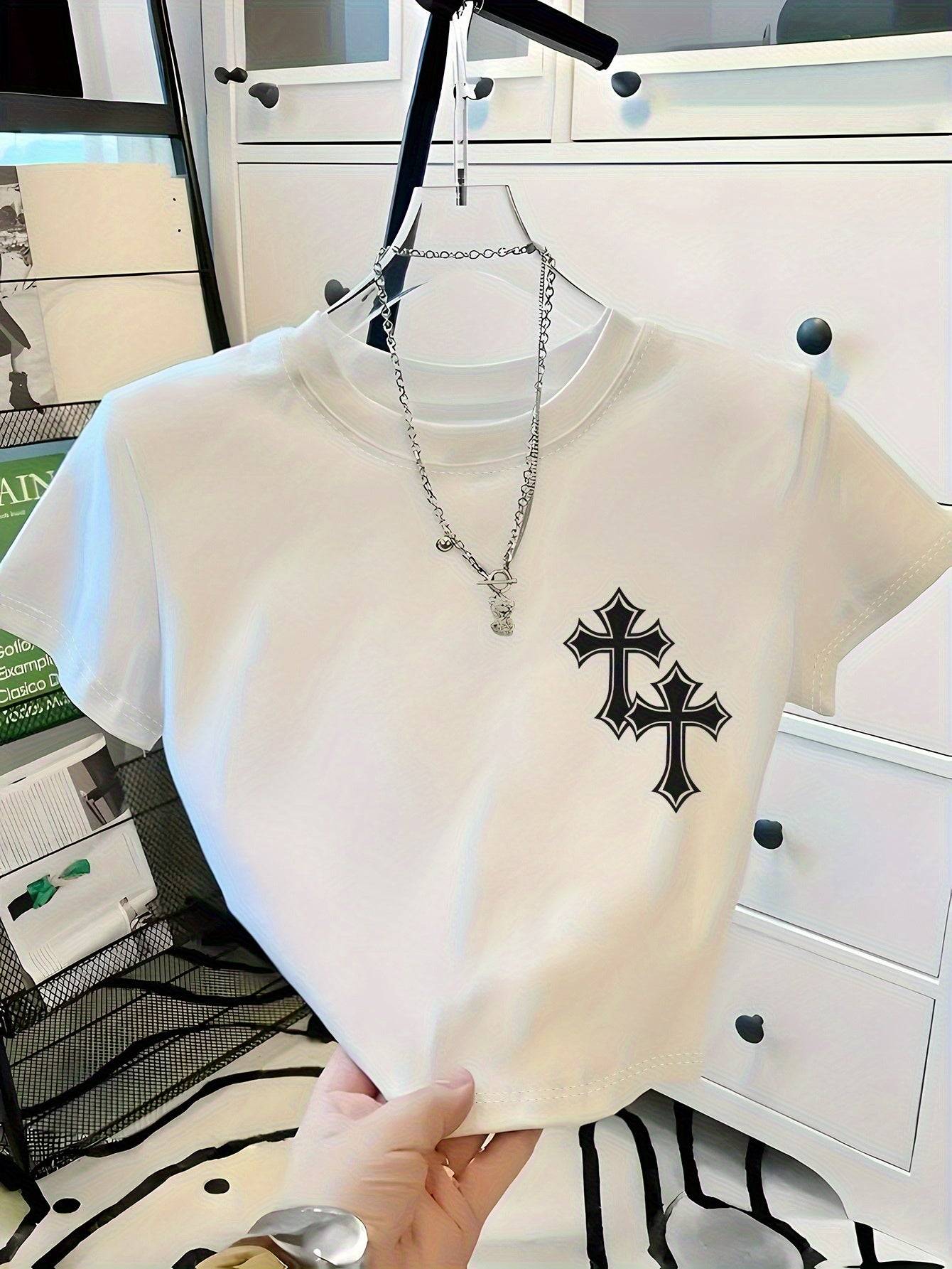 Women’s Y2K Oversized T-Shirt – Golden Letter Print, Short Sleeve Round Neck Casual & Party Top, Relaxed Fit for Layered Outfits