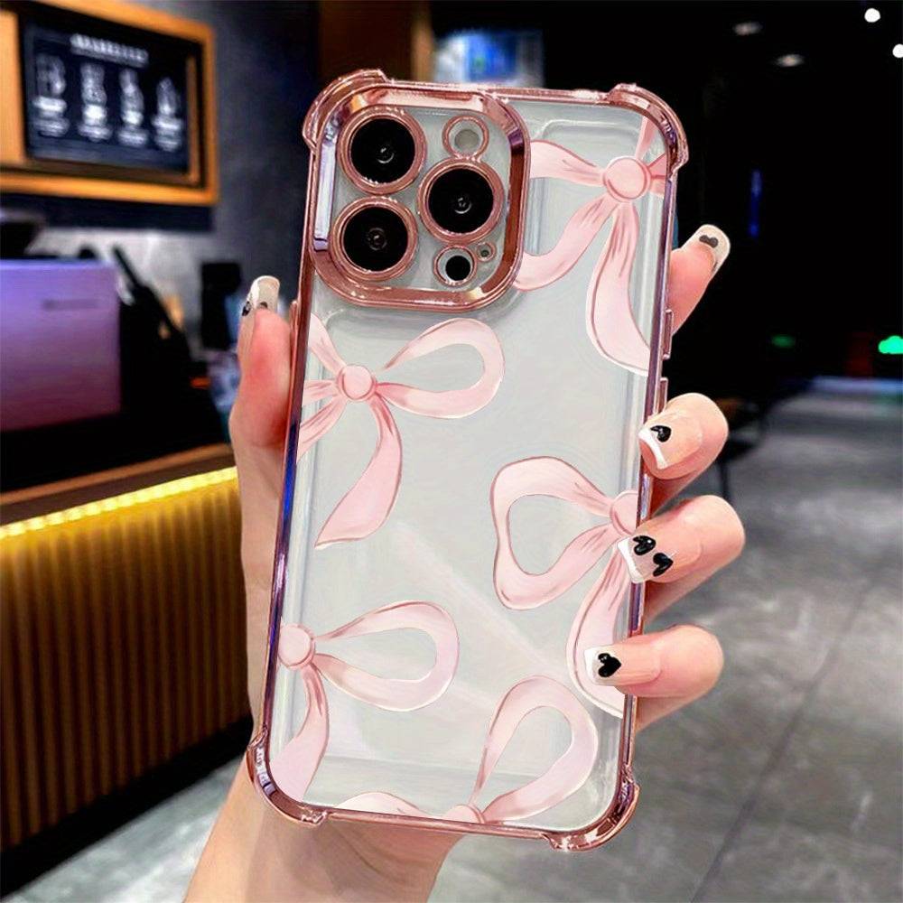 Transparent iPhone Case with Pink Bow Anti-Drop All-Inclusive Protection for iPhone 16–13 Pro Max