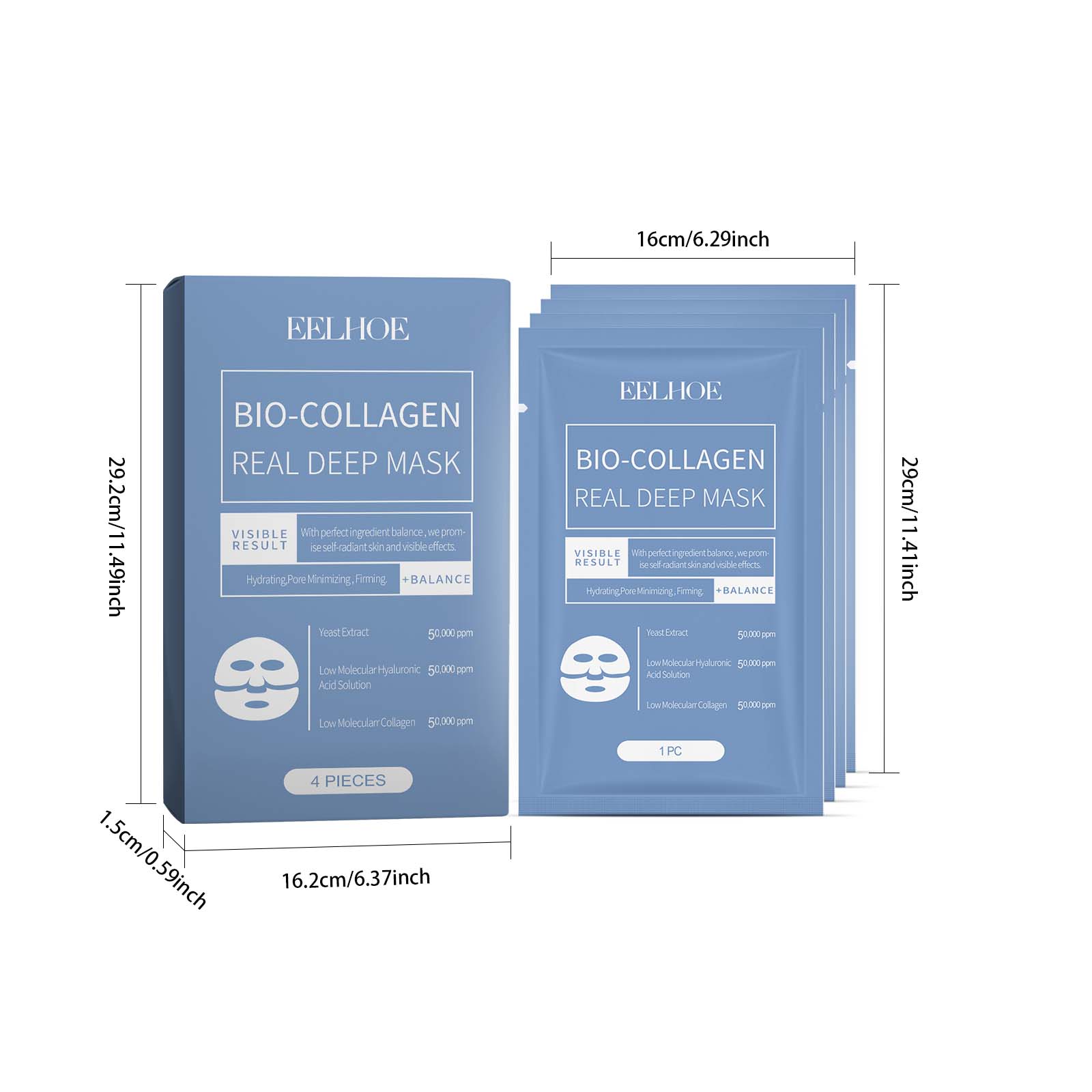 Bio Collagen Face Mask Hydrating Skin Care 4 Pack