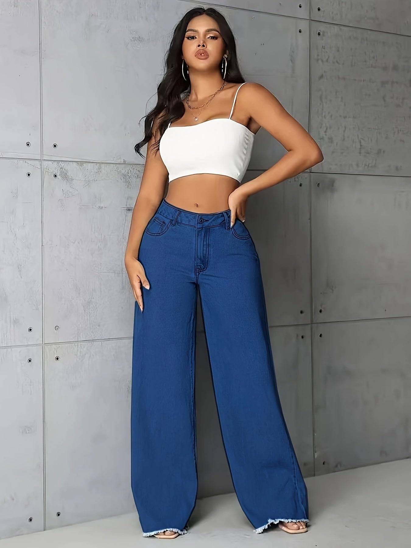 Women’s Low-Rise Wide-Leg Jeans Raw Hem Baggy Denim Pants Casual Loose Fit Boyfriend Style