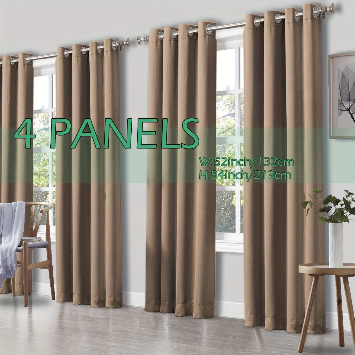 Set of 4 Thermal Blackout Curtains Triple Weave Solid Grommet Panels Insulated Patio Drapes for Complete Darkness & Comfort at Home or Office