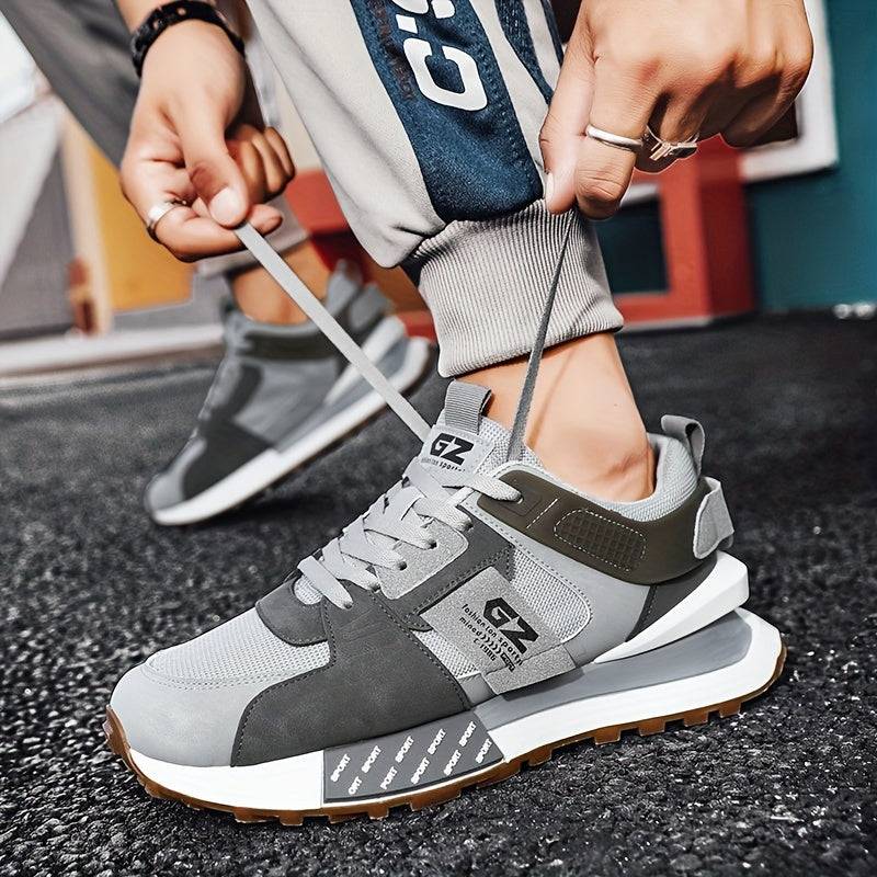 Men’s Casual Sneakers with Vintage Graphic Print, PU Upper & Non-Slip Rubber Sole, Low-Top Lace-Up Shoes for All-Season Wear