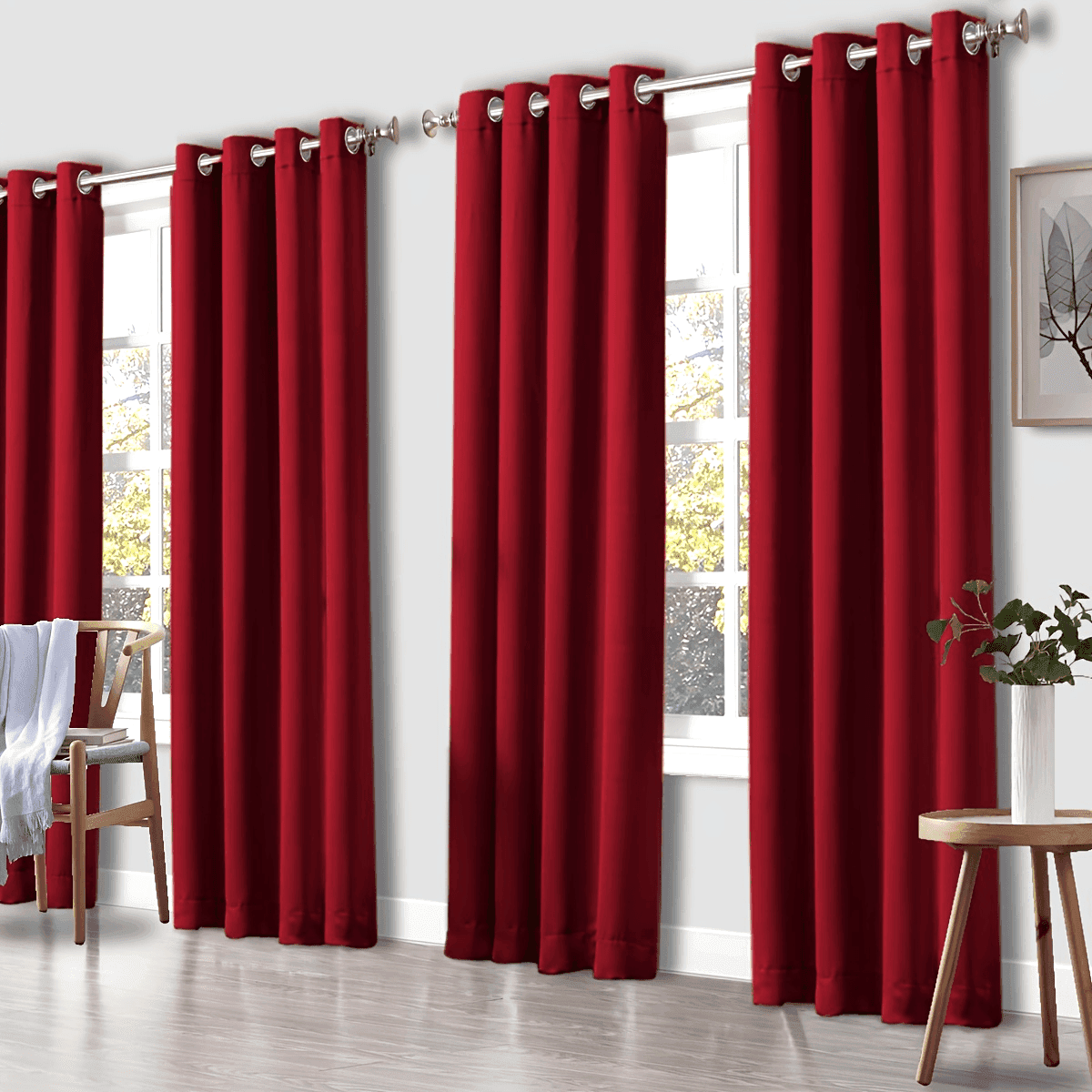Set of 4 Thermal Blackout Curtains Triple Weave Solid Grommet Panels Insulated Patio Drapes for Complete Darkness & Comfort at Home or Office