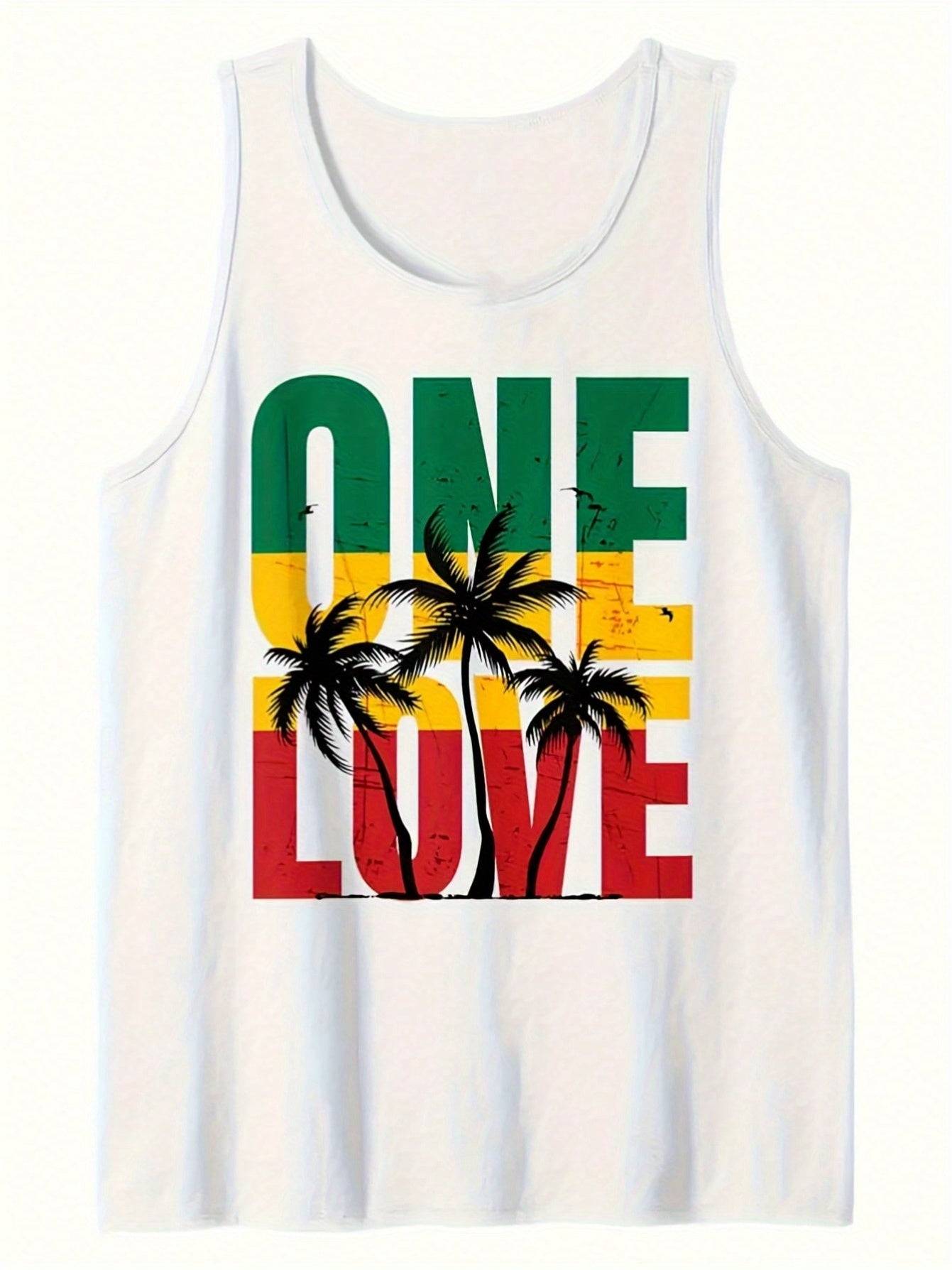 Men’s Sleeveless Tank Top Cotton Round Neck Beach Print Loose Fit for Gym & Outdoor