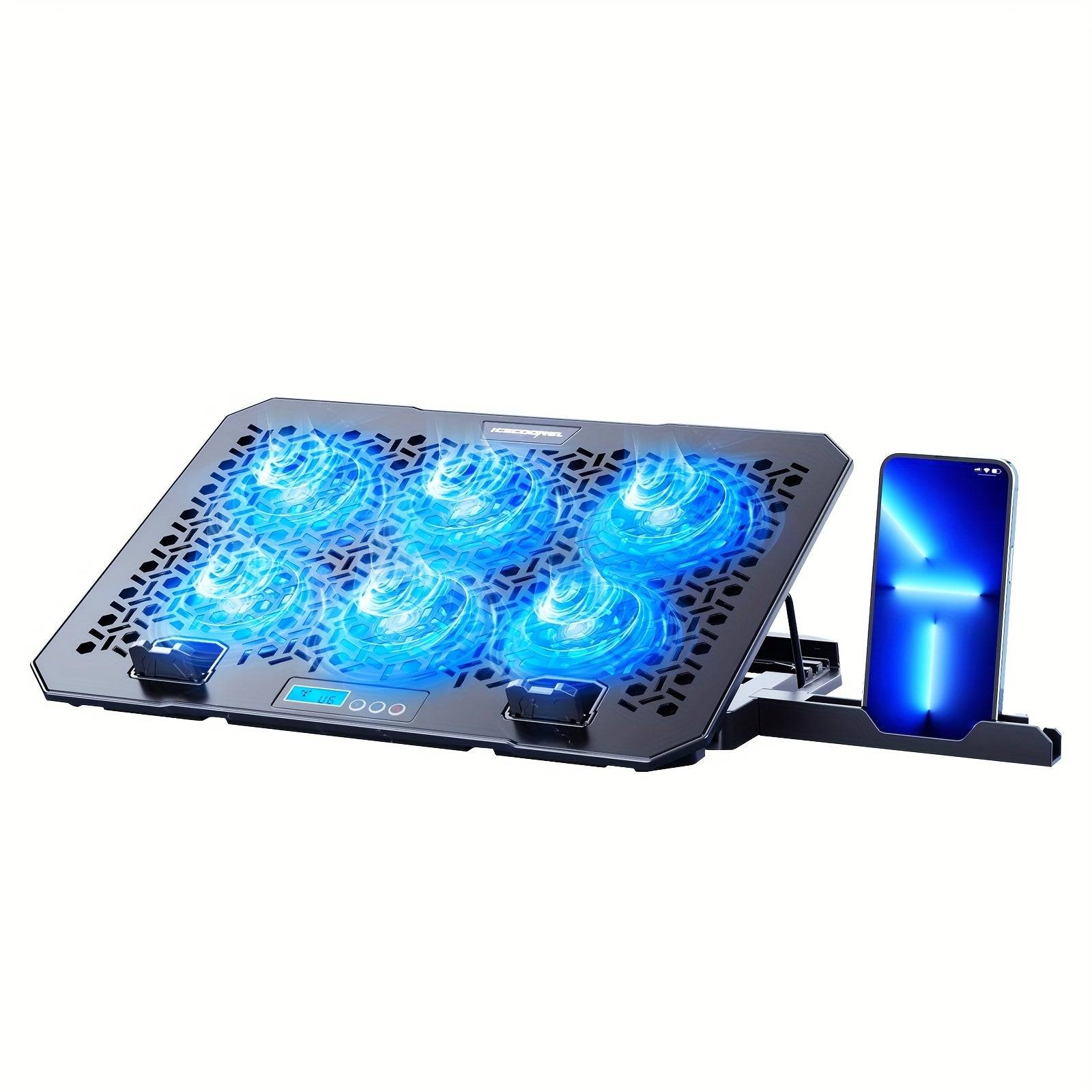 ICE COOREL Adjustable Laptop Stand with Cooling Fan and RGB Lighting, Universal Laptop Cooling Pad with Phone Holder for 15.6–19.3" Gaming Laptops