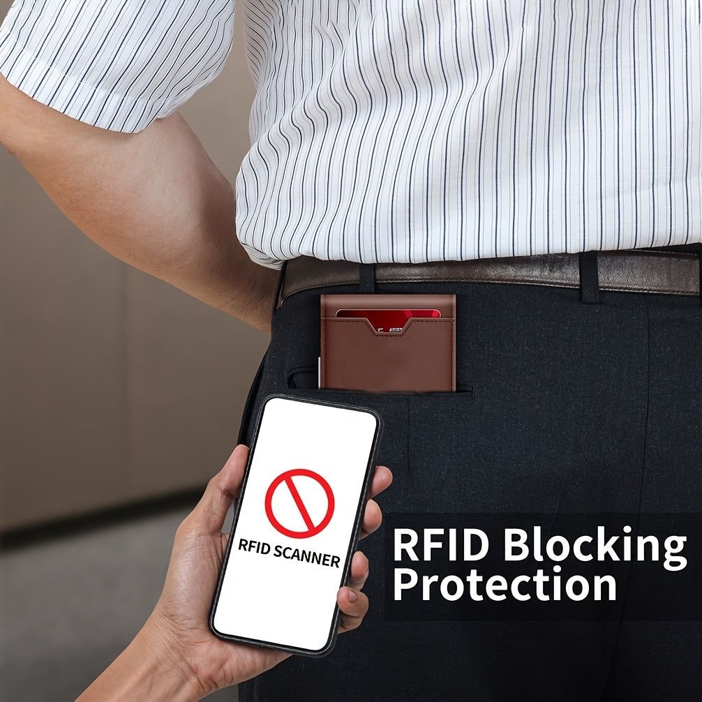 Wallet Men Genuine Leather Slim Bifold RFID Blocking