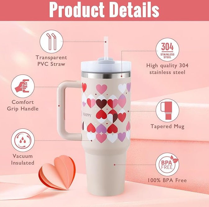 40oz Stainless Steel Insulated Tumbler with Handle and Straw