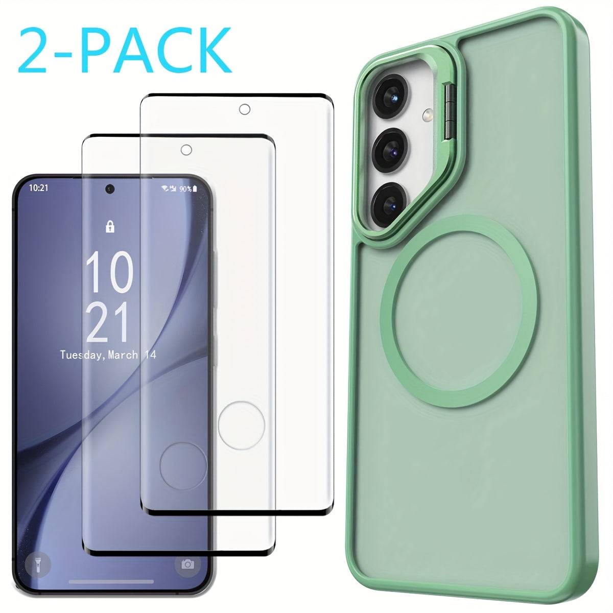 Magnetic Clear Case for Samsung Galaxy S24/S24+/S24 Ultra/FE, Shockproof Slim Bumper Cover with Kickstand and 2 Tempered Glass Protectors