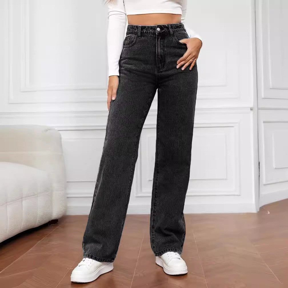 Womens Straight Leg Jeans with Mid Waist Casual Fit